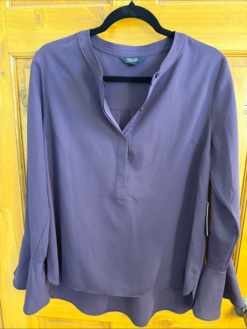 Simply Vera Vera Wang Plum Long-Sleeve Band Collar Blouse